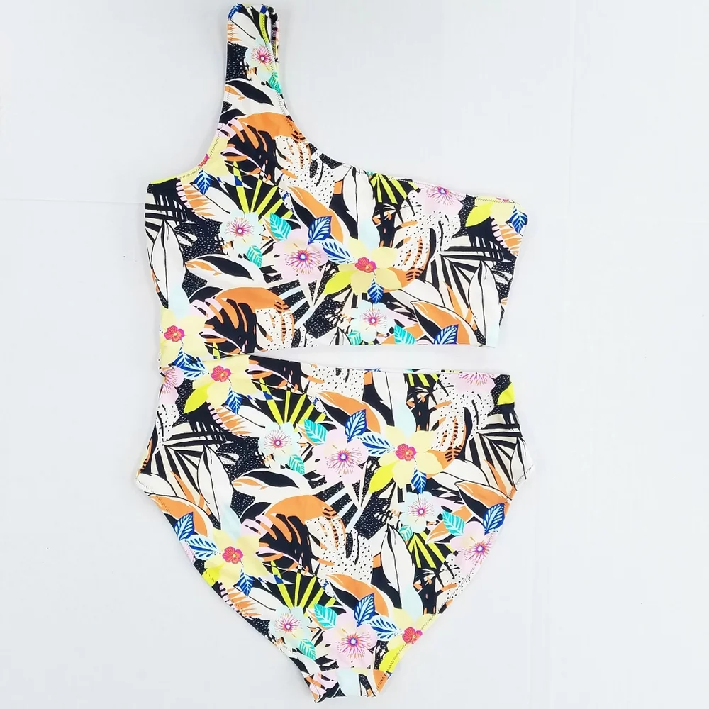 Old Navy One-Shoulder Side-Cutout One-Piece Tropical Print Swimsuit Size XL - Picture 4 of 10